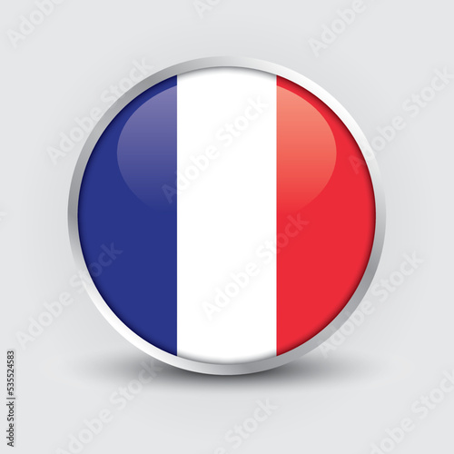 Free Download France round flag design is used as badge, button, icon with reflection of shadow. Icon country. Realistic vector illustration. - GFXLoad