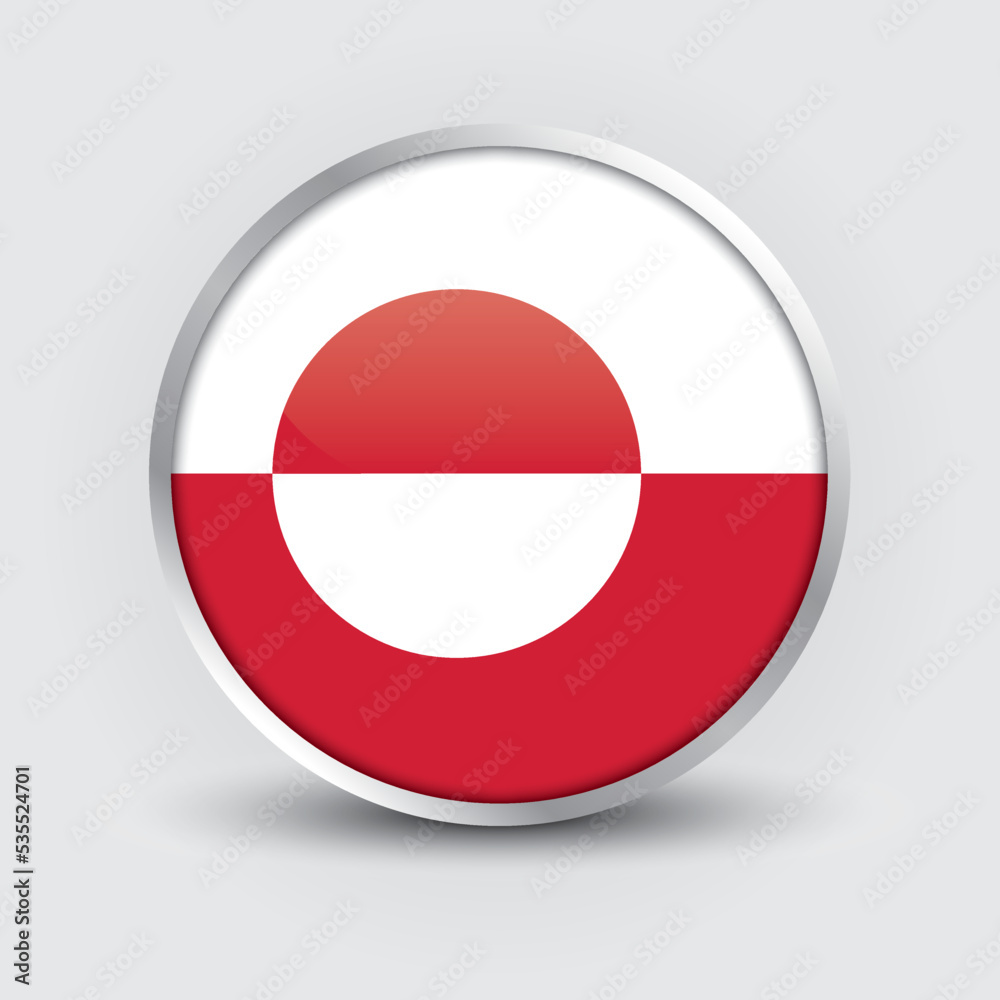 Greenland round flag design is used as badge, button, icon with reflection of shadow. Icon country. Realistic vector illustration. Greenland round flag design is used as badge, button, icon with reflection of shadow. Icon country. Realistic vector illustration.