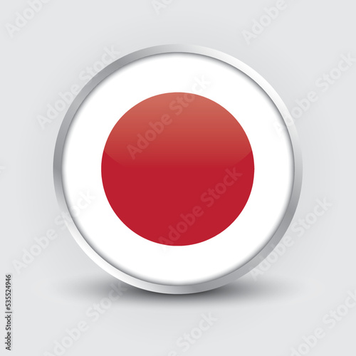 Japan round flag design is used as badge, button, icon with reflection of shadow. Icon country. Realistic vector illustration.