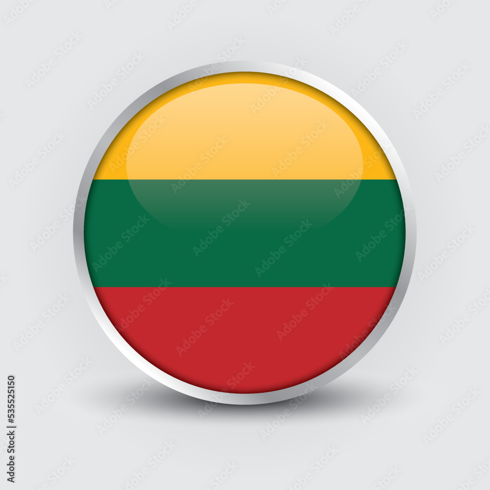 Lituania round flag design is used as badge, button, icon with reflection of shadow. Icon country. Realistic vector illustration. Lituania round flag design is used as badge, button, icon with reflection of shadow. Icon country. Realistic vector illustration.