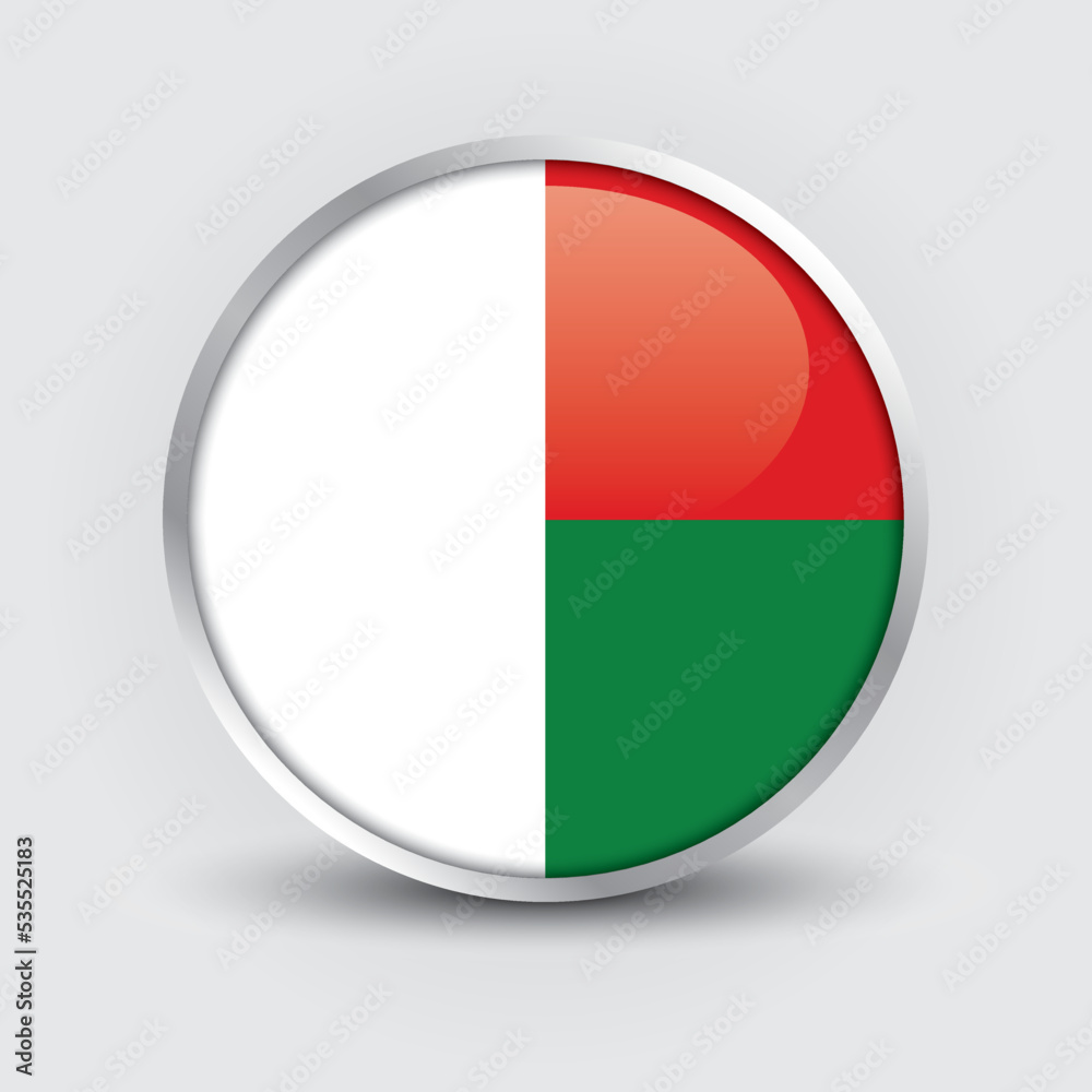 Madagascar round flag design is used as badge, button, icon with reflection of shadow. Icon country. Realistic vector illustration. Madagascar round flag design is used as badge, button, icon with reflection of shadow. Icon country. Realistic vector illustration.