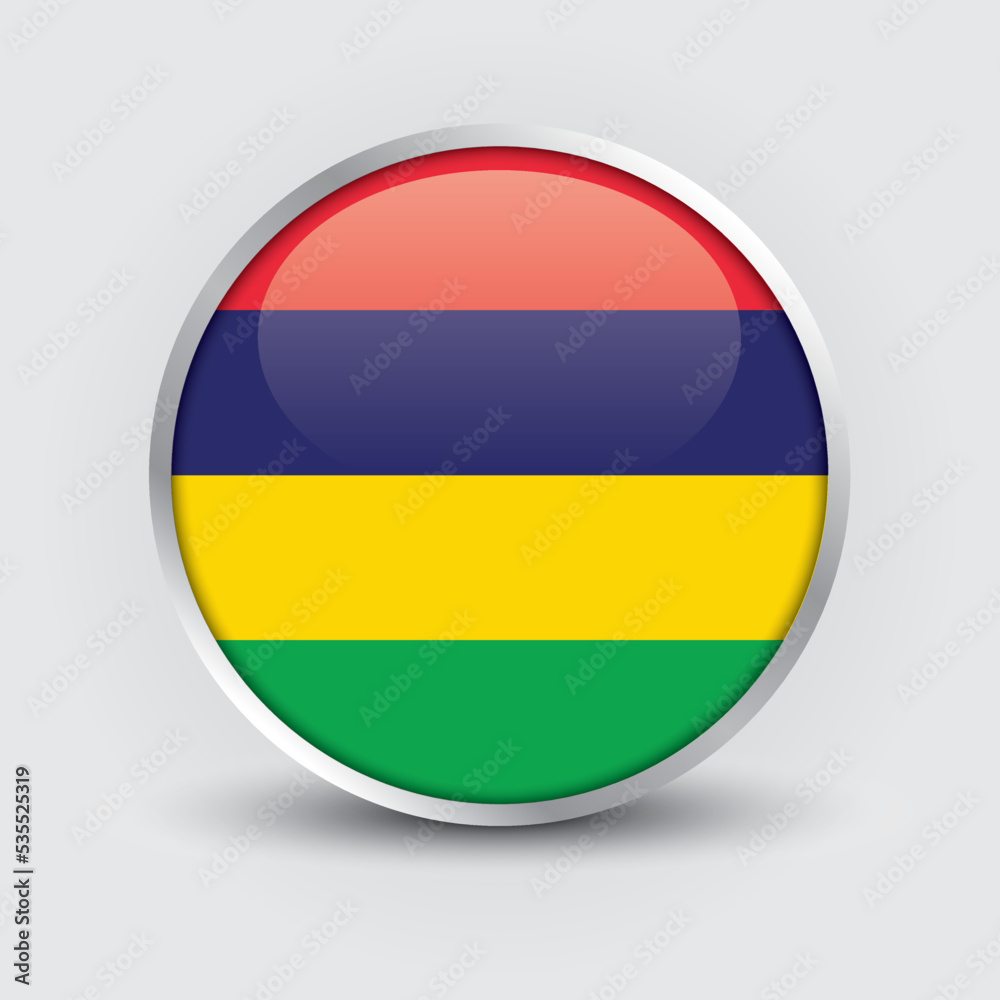 Mauritius round flag design is used as badge, button, icon with reflection of shadow. Icon country. Realistic vector illustration. Mauritius round flag design is used as badge, button, icon with reflection of shadow. Icon country. Realistic vector illustration.