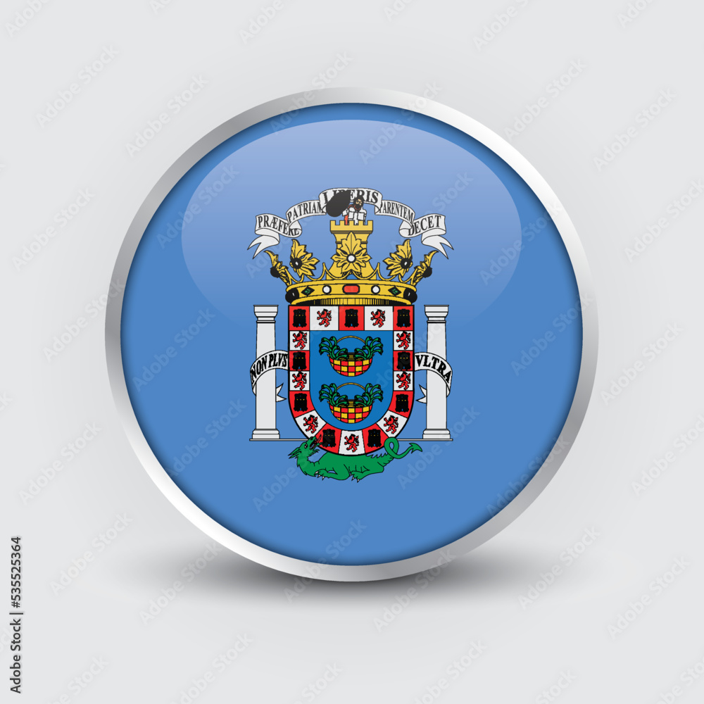 Fototapeta premium Melilla round flag design is used as badge, button, icon with reflection of shadow. Icon country. Realistic vector illustration.