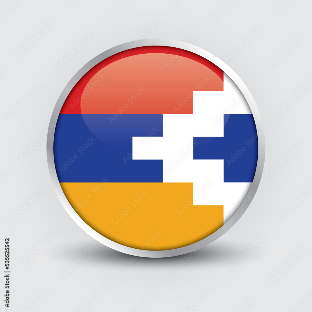 Nagorno Karabakh round flag design is used as badge, button, icon with reflection of shadow. Icon country. Realistic vector illustration.