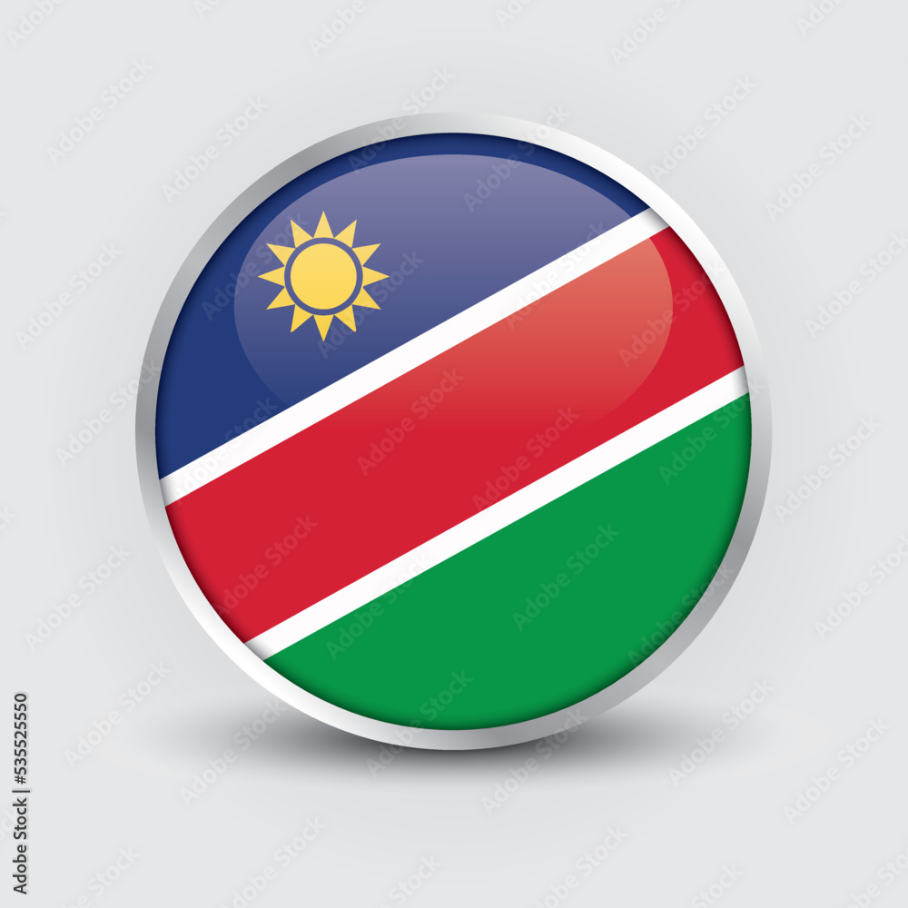 Namibia round flag design is used as badge, button, icon with reflection of shadow. Icon country. Realistic vector illustration. Namibia round flag design is used as badge, button, icon with reflection of shadow. Icon country. Realistic vector illustration.