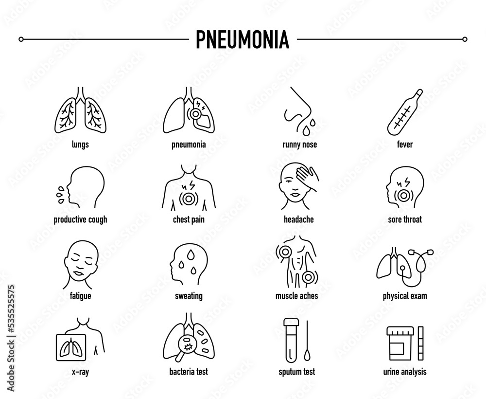 © missbobbit - Pneumonia vector icon set. Line editable medical icons.