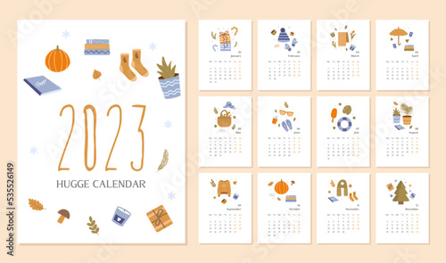 Monthly calendar 2023 template in trendy minimalist Style with hugge elements, cover concept, set of 12 pages desk calendar, 2023 minimal calendar planner design for printing template