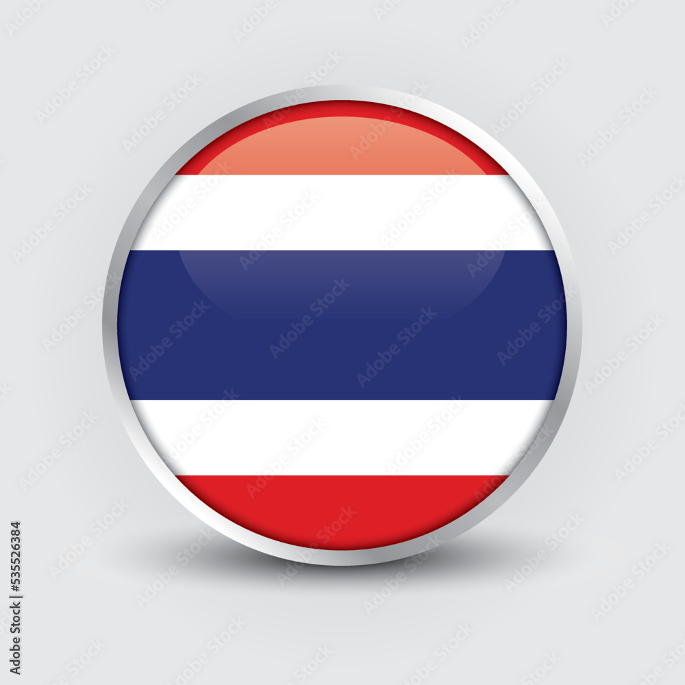 Thailand round flag design is used as badge, button, icon with reflection of shadow. Icon country. Realistic vector illustration. Thailand round flag design is used as badge, button, icon with reflection of shadow. Icon country. Realistic vector illustration.