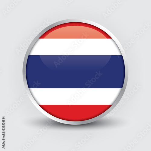Thailand round flag design is used as badge, button, icon with reflection of shadow. Icon country. Realistic vector illustration.