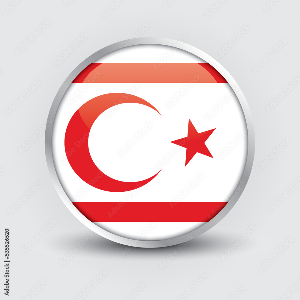Turkish Republic of Northern Cyprus round flag design is used as badge, button, icon with reflection of shadow. Icon country. Realistic vector illustration. Turkish Republic of Northern Cyprus round flag design is used as badge, button, icon with reflection of shadow. Icon country. Realistic vector illustration.