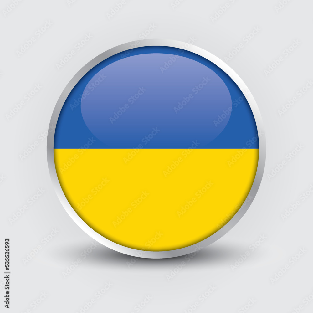 Ukraine round flag design is used as badge, button, icon with reflection of shadow. Icon country. Realistic vector illustration. Ukraine round flag design is used as badge, button, icon with reflection of shadow. Icon country. Realistic vector illustration.