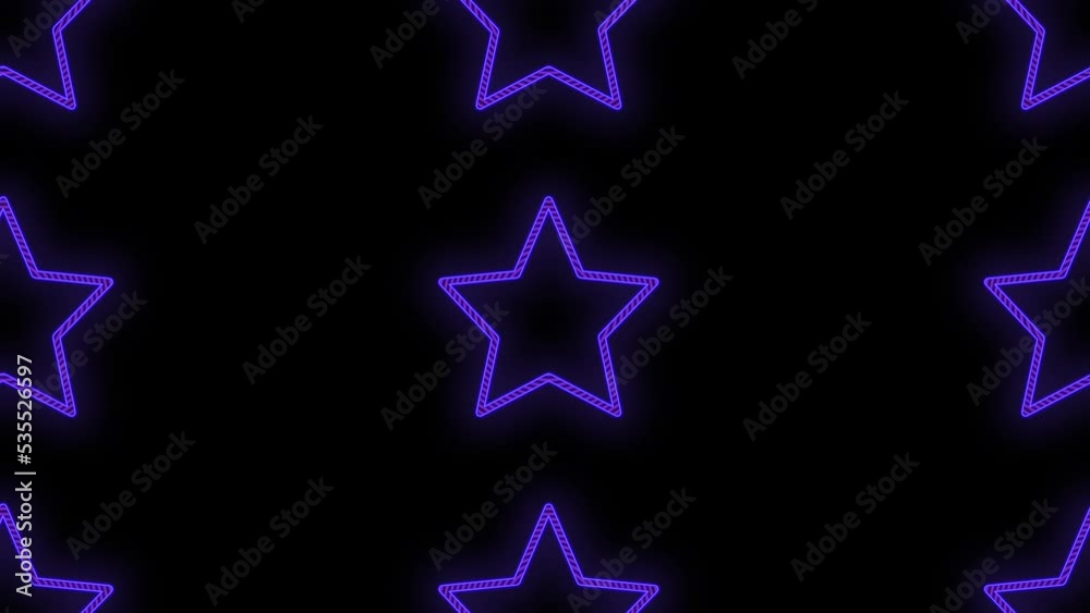 Stars pattern with pulsing neon purple light, motion abstract disco, club and party style background