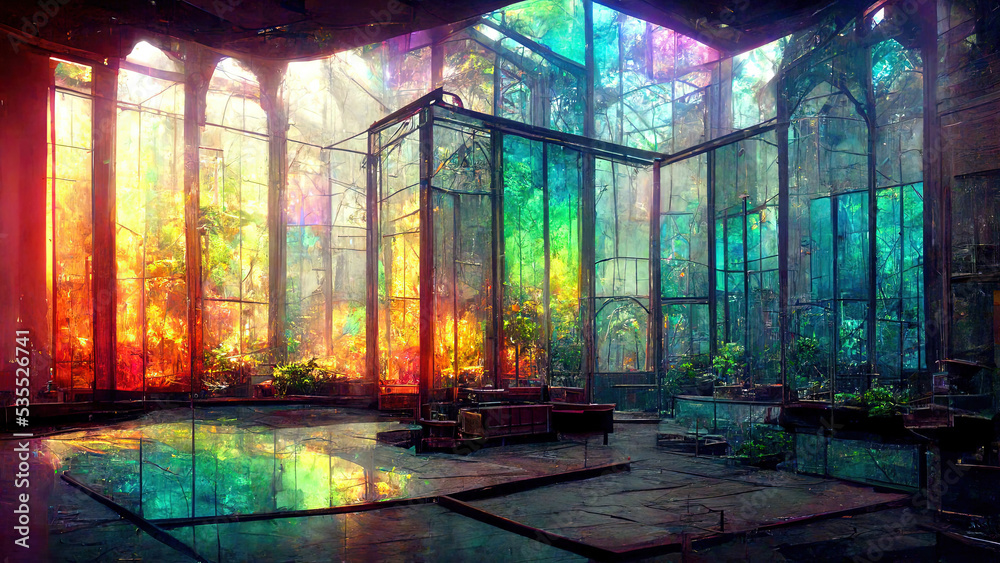 Futuristic Space Underwater Living Room Interior. Fantasy Backdrop