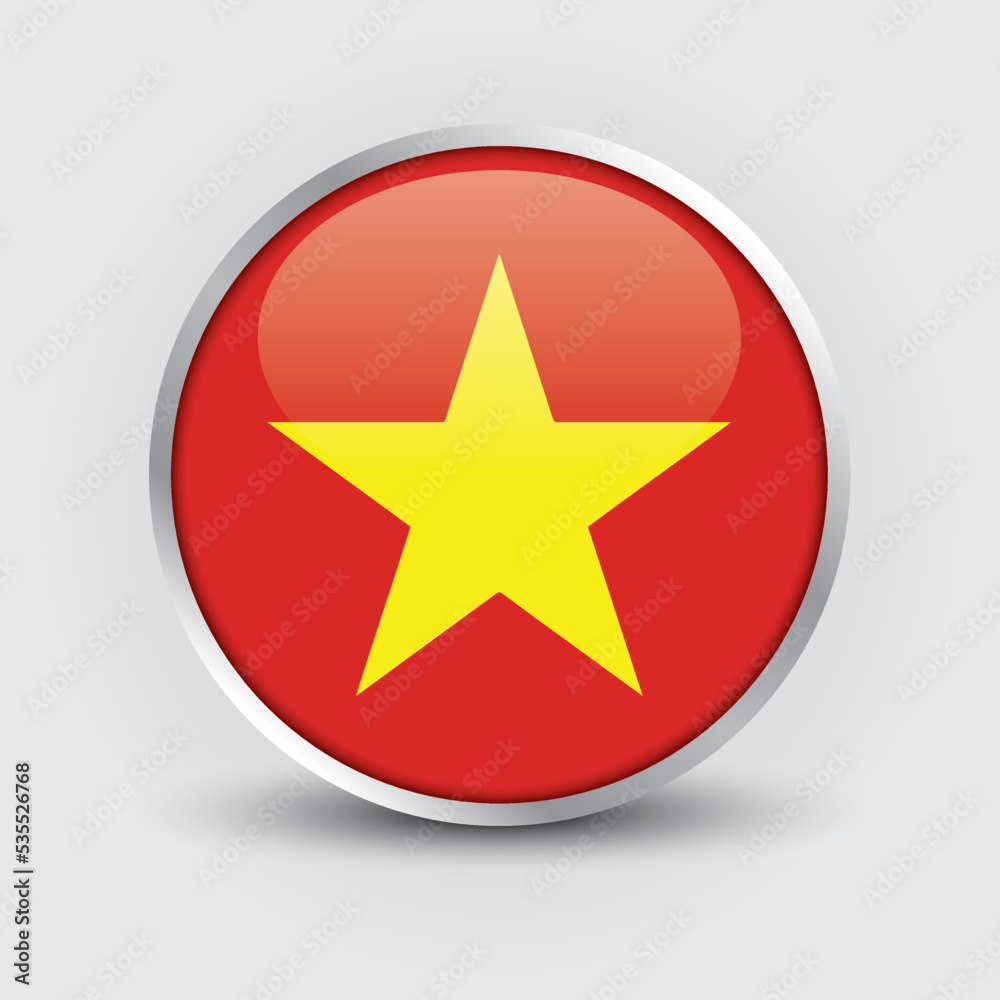 Vietnam round flag design is used as badge, button, icon with reflection of shadow. Icon country. Realistic vector illustration. Vietnam round flag design is used as badge, button, icon with reflection of shadow. Icon country. Realistic vector illustration.