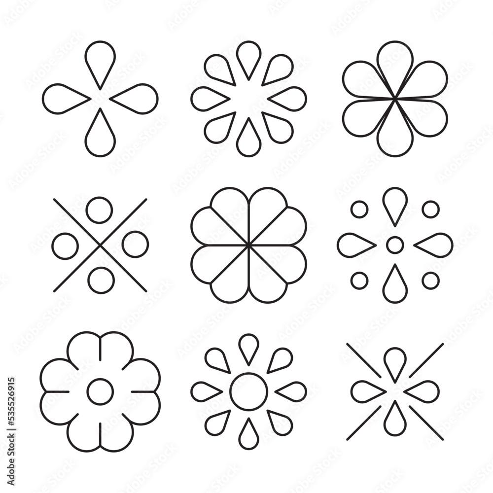 It is a set of abstract, geometric line pattern icons designed with a flower motif in a simple and minimal style.