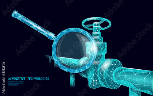 Oil pipeline low poly business concept. Finance economy polygonal petrol production. Petroleum fuel industry transportation line connection dots blue vector illustration