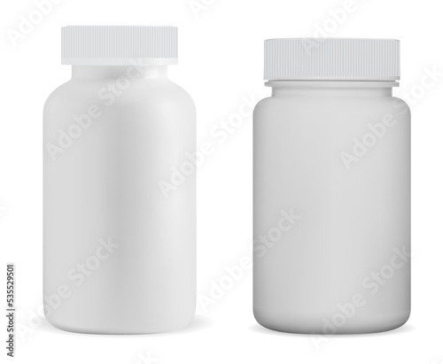 White pill bottle mockup. Medicine supplement container