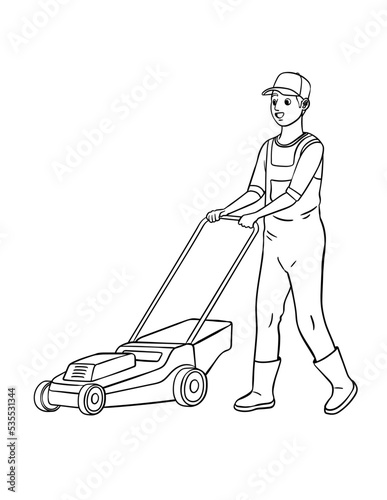 Lawn Mower Isolated Coloring Page for Kids