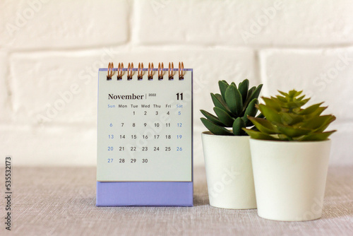 Hello November 2022.Desktop calendar for planning and managing each date.