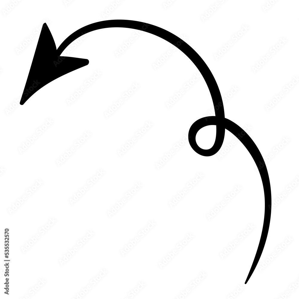 Twisting doodle arrow. Thin hand drawn icon. Line curved arrow Twisting doodle arrow. Thin hand drawn icon. Line curved arrow