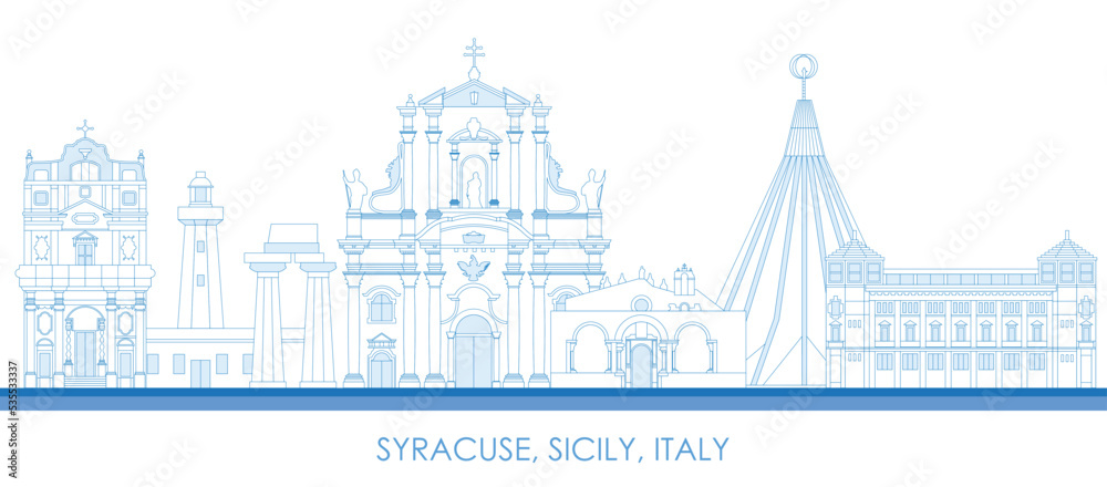 Outline Skyline panorama of Syracuse, Sicily, Italy - vector illustration