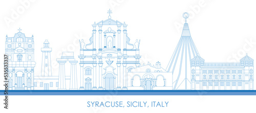 Outline Skyline panorama of Syracuse, Sicily, Italy - vector illustration