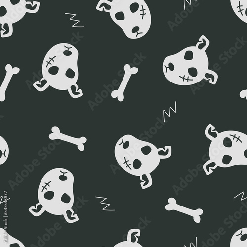Halloween animal monster and bone doodle cartoon pattern