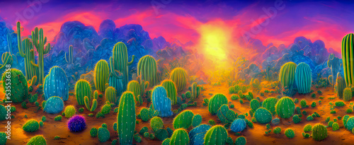 Artistic concept painting of a cacti on the desert, background illustration.