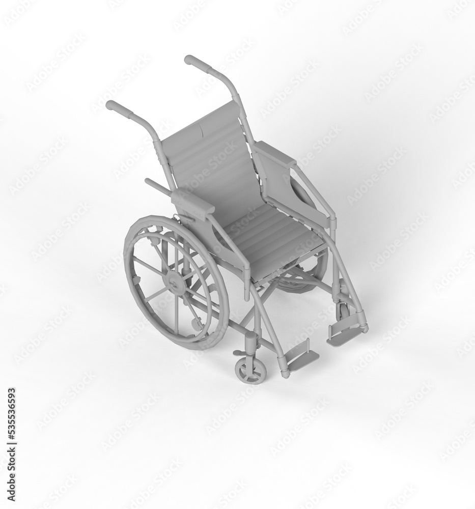 Fototapeta premium Glossy shiny golden metal wheelchair isolated on light background 3d rendering on transparent background