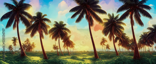 Artistic concept painting of a beautiful palms on the beach, background illustration.