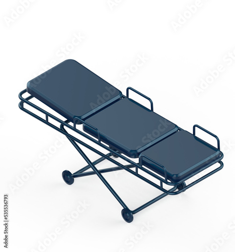 Glossy metal hospital stretcher on wheels isolated on white background isometric 3d rendering on transparent background