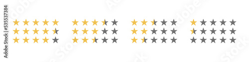 Five star icon review. Golden 5 stars rank. Isolated rate half star isolated on white background. © Precious
