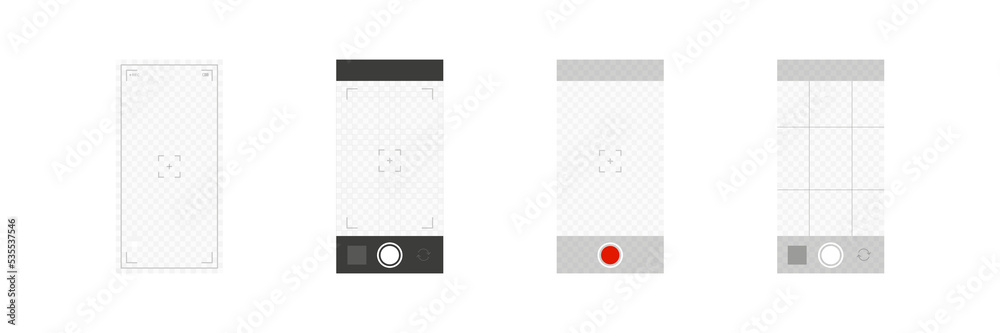 Camera screen. Mobile video display mockup. Phone cam view rec vector. Smartphone photo frame. Camera screen. Mobile video display mockup. Phone cam view rec vector. Smartphone photo frame.