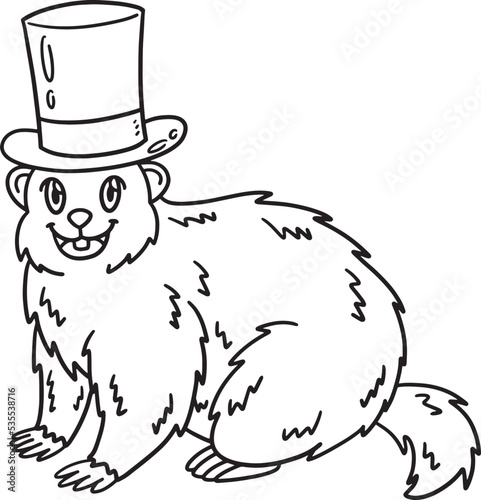 Groundhog with Top Hat Isolated Coloring Page photo