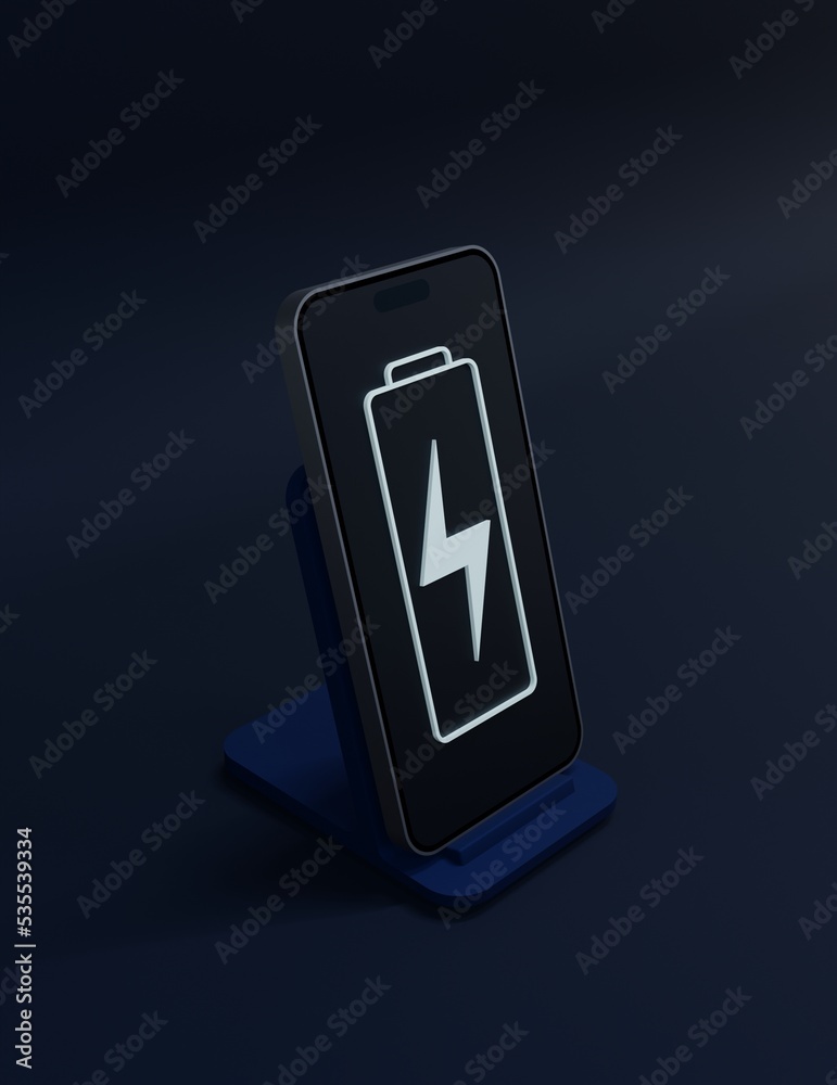 Wireless Smartphone Battery Charging Indicator Symbol 3D Illustration Wireless Smartphone Battery Charging Indicator Symbol 3D Illustration