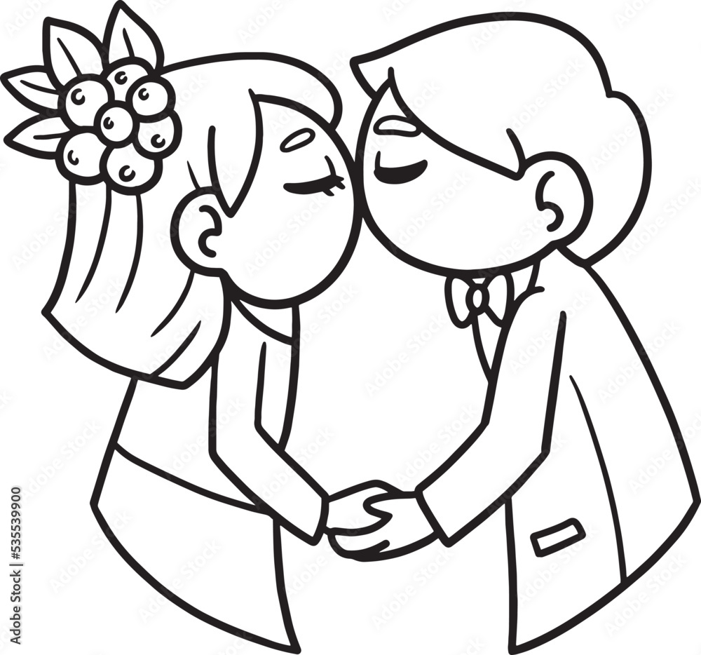 Wedding Kissing Couple Isolated Coloring Page Wedding Kissing Couple Isolated Coloring Page