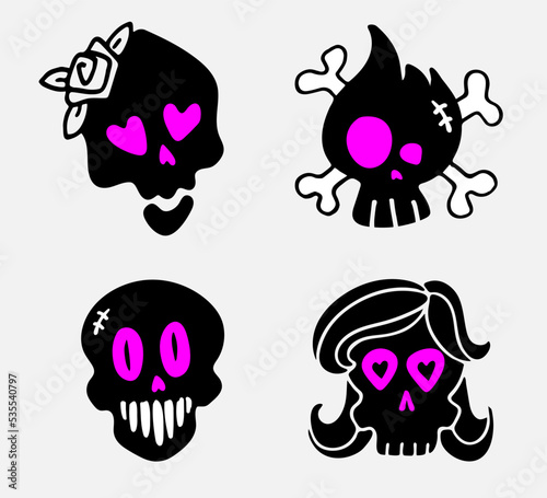 Set of black skulls vector for HalloweenSilhouette of skulls vector photo