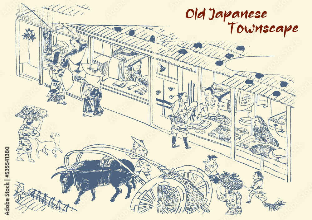 日本の原風景 江戸の情景 昔の暮らし 生業 日本の街並み, The original landscape of Japan, the scenery of Edo, the old life, the livelihood, the streets of Japan,