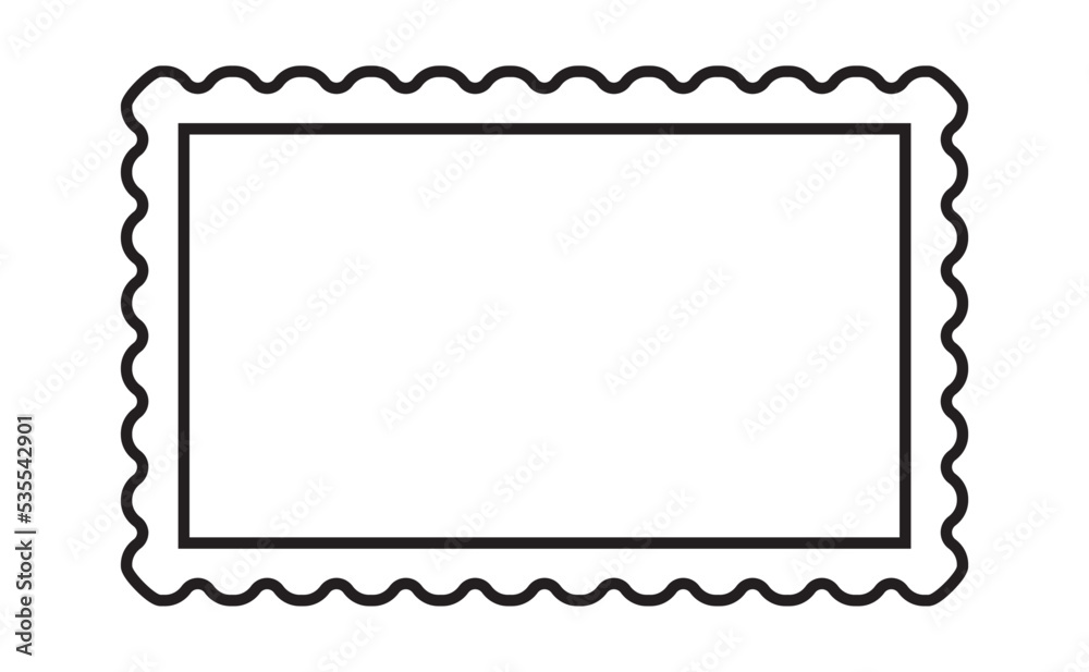 Empty stamp outline, retro photo frame vector illustration. Vintage black frame line art on white background. Border design to use in photo mockup, email, newsletter business communication projects.
