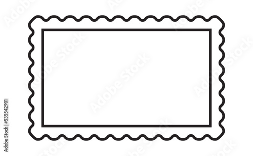 Empty stamp outline, retro photo frame vector illustration. Vintage black frame line art on white background. Border design to use in photo mockup, email, newsletter business communication projects. 