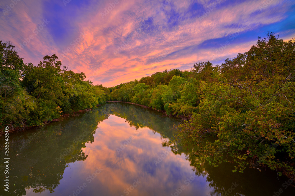 Colorful clouds from setting sun over the South Fork of the Licking River.