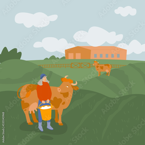 Cruelty free cow protection model. Vector illustration
