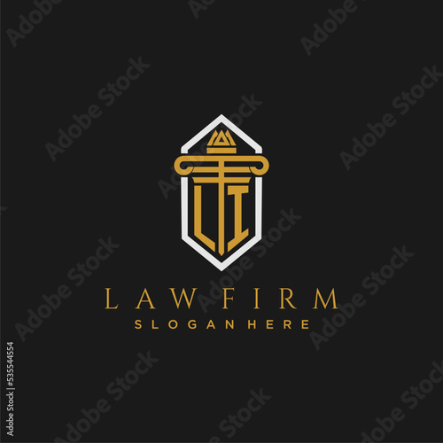 LI initial monogram logo for lawfirm with pillar in creative polygon design