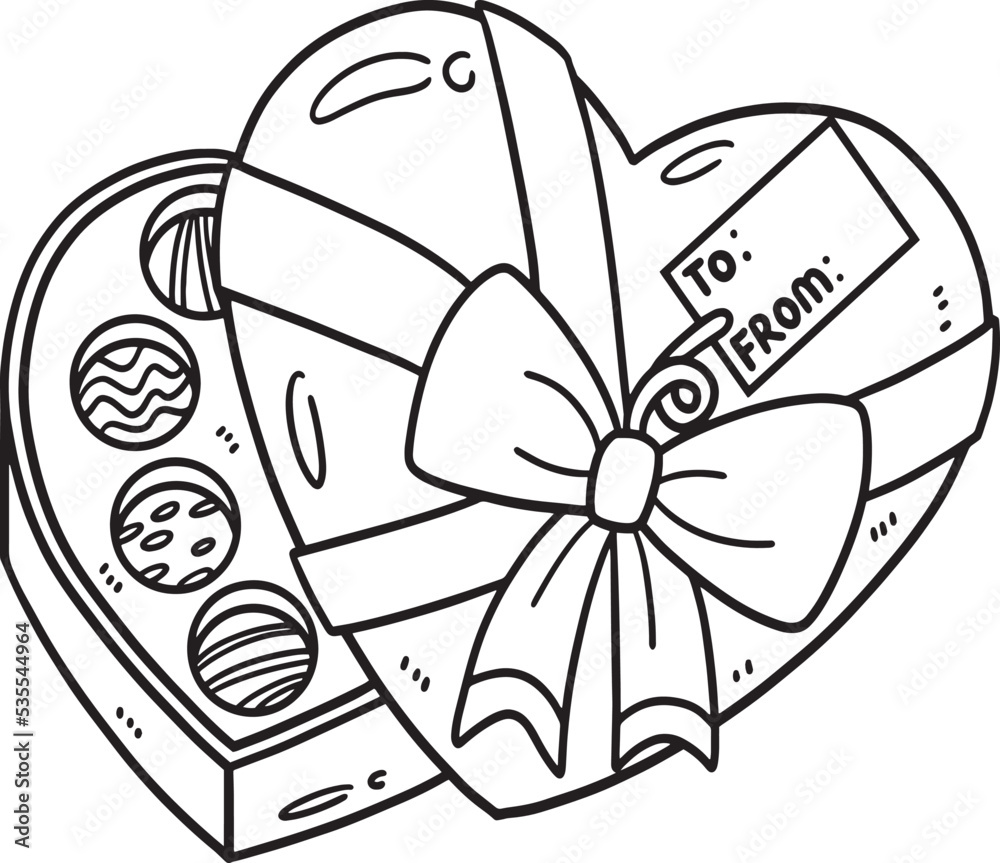 Heart Chocolates Box Isolated Coloring Page