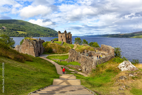 Ruins of Urquhart Castle along Loch Ness, Scotland photo