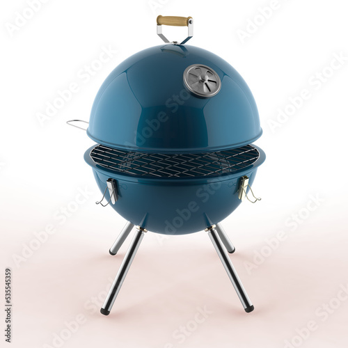 kettle barbecue charcoal grill with folding metal lid for roasting, BBQ 3d render isolated on transparent background photo