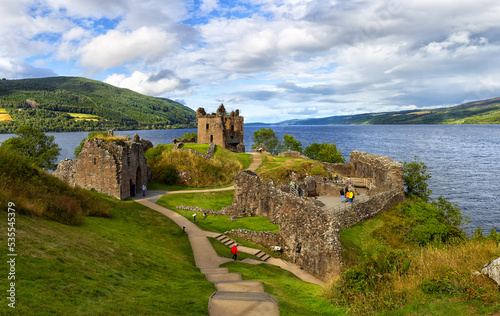 Ruins of Urquhart Castle along Loch Ness  Scotland