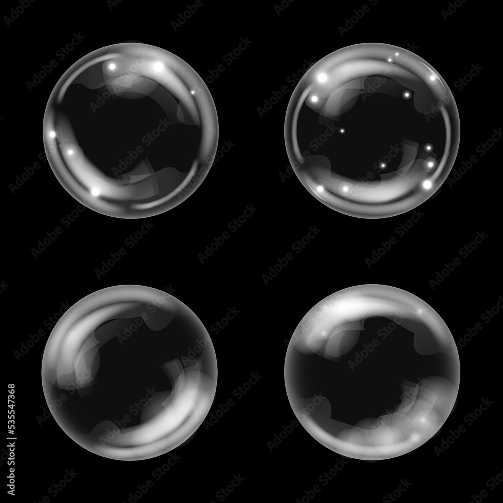 Transparent shiny soap bubbles set Transparent shiny soap bubbles set