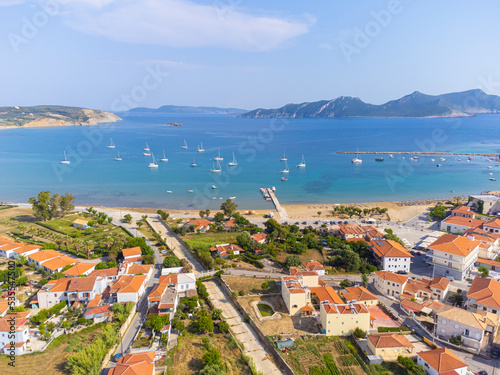 Aerial drone view of Methoni village in Messenia, Peloponnese, Greece photo