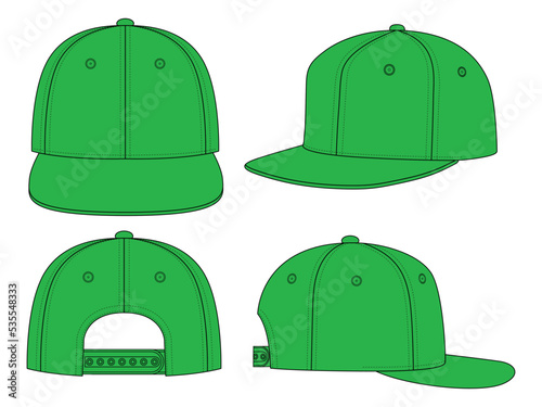 Blank Green Hip Hop Cap With Adjustable Snap Back Strap Closure Template on White Background, Vector File